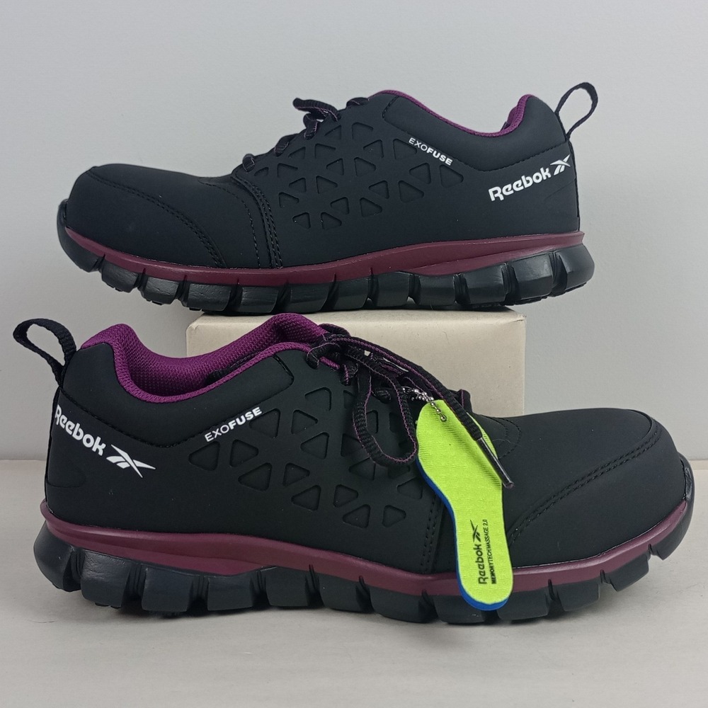 New Reebok Womens 8M Black Purple Composite Toe Safety Exofuse Work Shoes RB492